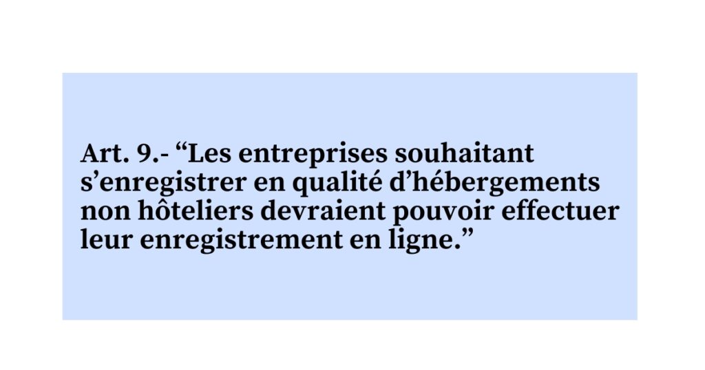 Enregistrement des hébergements non hôteliers auprès des autorités