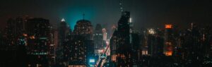 Night view of Bangkok skyline showcasing the vibrant ecosystem of the creative industry in Thailand.