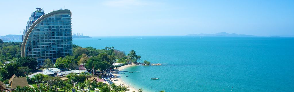 Panoramic view of the coastline and luxury condominiums to buy a condo in Pattaya