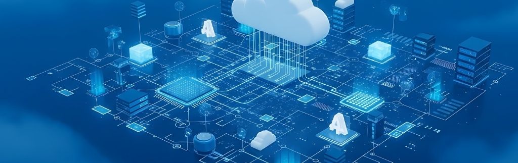 Digitale industrie: digitale infrastructuur met cloud, AI en datanetwerken symboliseert de ontwikkeling van de digitale industrie.