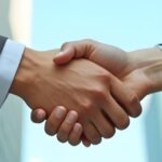 Freundschaftsvertrag – Handschlag zwischen zwei Personen im Anzug als Symbol für Vertrauen und Partnerschaft.